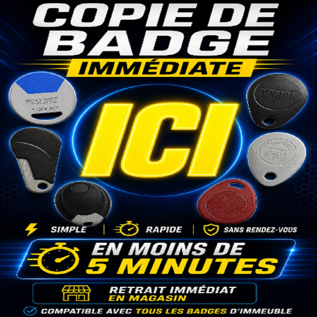Affiche copie de badge immédiate — en moins de 5 minutes